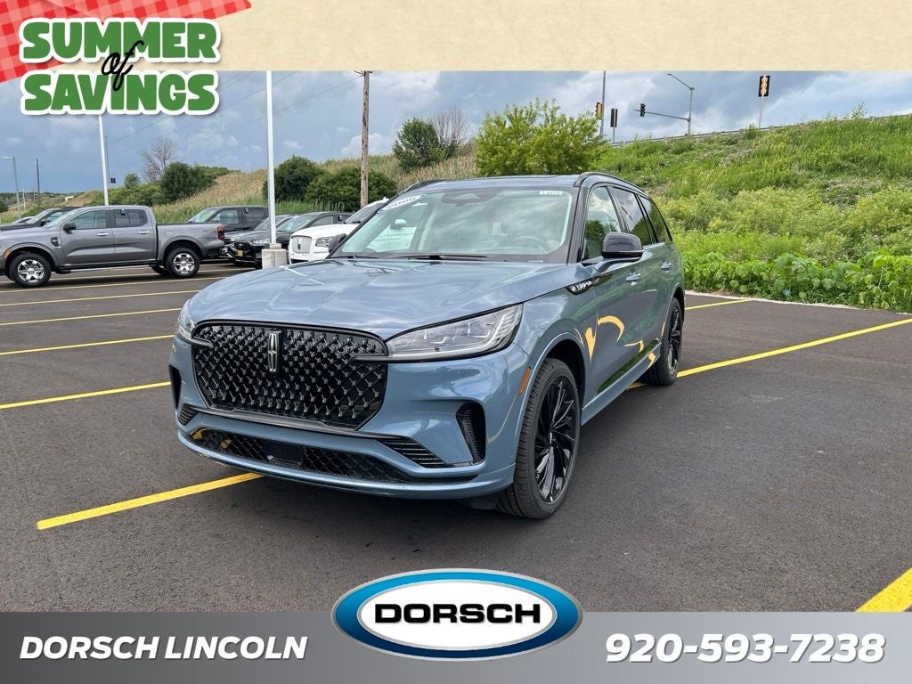 2026 Lincoln Aviator Reserve in Whisper Blue Metallic Clearcoat — front three-quarter view